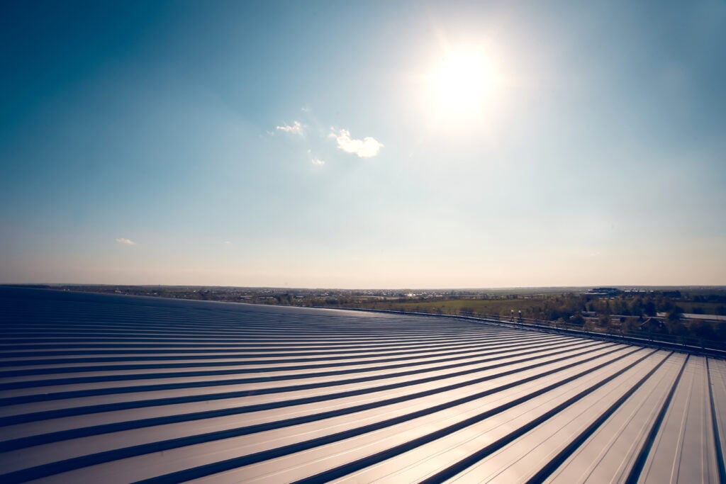 metal roof on sunset