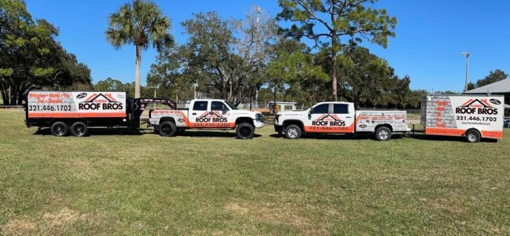 Florida Roof Bros white trucks