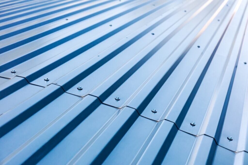 Blue new metal roofing