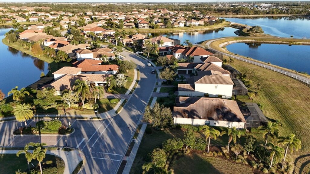 neighborhood with tile roofing installations