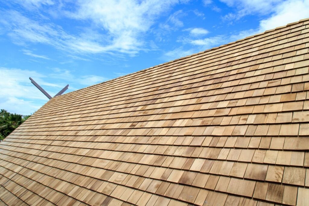composite roof shingles wood shake blue sky