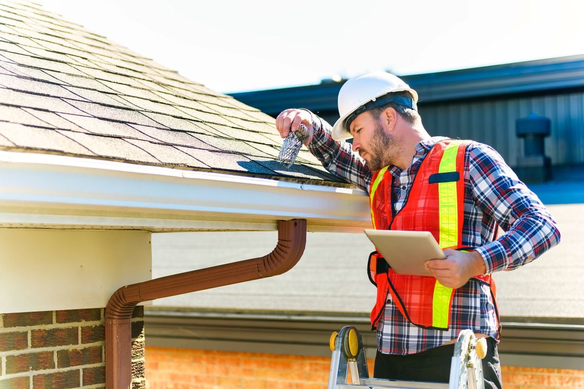how long does a roof inspection take man standing on ladder